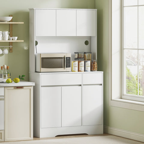 Rootz Kitchen Cabinet - Storage Unit - Pantry Organizer - Ample Storage - 100cm x 38cm x 180cm - White Chipboard