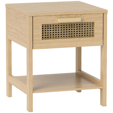 Rootz Bedside Night Cabinet - Side Table with Drawer - MDF - Rattan Design - 40 x 40 x 48.4 cm