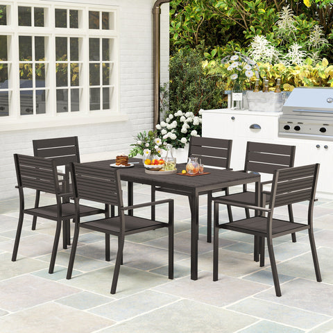 Rootz 7-Part Dining Set - Eating Group - Outdoor Furniture - Comfort Seating - Brown - Table 160cm x 80cm x 74cm