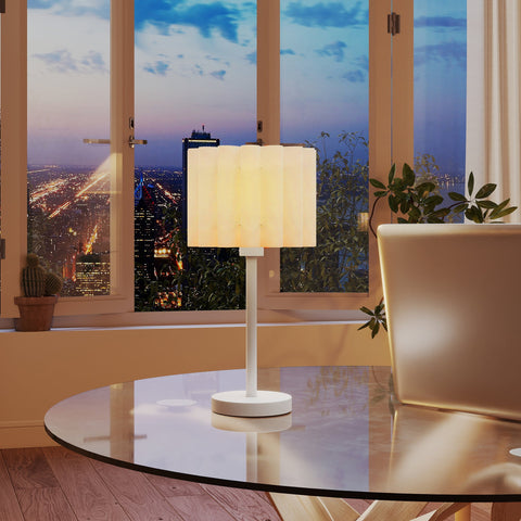 Rootz Bedside Lamp - Retro Style Desk Lamp - Modern Table Lamp - Button Switch - Plastic Screen - White - Ø25 x 48.5cm