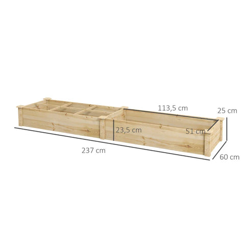 Rootz Raised Bed - Planter Box - 2 Pieces - Open Bottom - Wood Frame - Fir Wood - Easy Assembly - Natural - 237 x 60 x 25cm