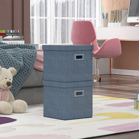 Rootz Storage Box Set - Collapsible Bins - Fabric Cubes - Removable Lid - Stackable Design - Imitation Linen - 30cm x 30cm x 29cm