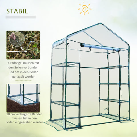 Rootz Vertical Garden Greenhouse - Terrace Greenhouse - Plant Shelter - 8 Shelves - PVC Cover 143x73x195cm