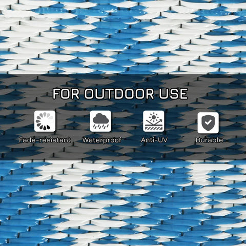 Rootz Outdoor Carpet - Waterproof - Leaf Pattern - 310g/m² Plastic - Non-woven Fabric - Blue-cream - 182x274cm