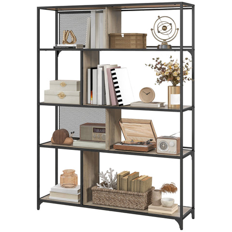 Rootz 5 Level Bookcase Storage Shelf - Industrial Shelf - Home Storage - Elegant Design - 120l x 30b x 161h cm
