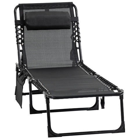 Rootz Chaise Longue Sun Lounger - Deck Chair - Folding Lounger with 5-Position Adjustable Backrest - Steel Frame - 185 x 58 x 30 cm - Black