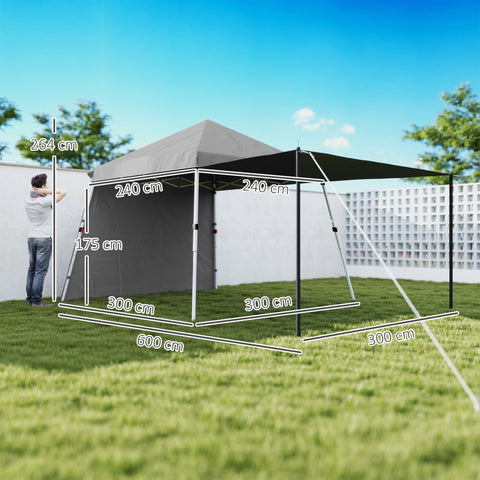 Rootz Garden Pavilion - Pop-Up Gazebo - Folding Shelter - Blocks 98% UV - 600x300x264 cm - Grey