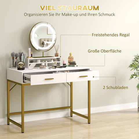 Rootz Cosmetic Table - Dressing Vanity - Makeup Desk - 360° Mirror LED - 100cm x 50cm x 137.5cm - Stylish & Versatile Design