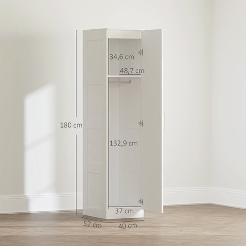 Rootz White Wardrobe Cabinet - Multi-Purpose Closet - Bedroom Storage Unit - Soft-Close Door - 40 x 52 x 180 cm