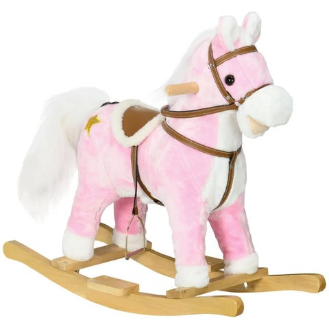 Rootz Rocking Horse - Saddle With Stirrups - Sound Effects - Music - Plush Body - Metal Frame - Up To 30 Kg - Pink - 68cm x 26cm x 62cm