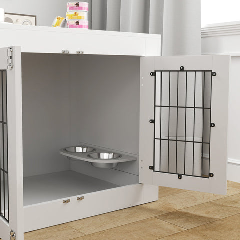 Rootz Dog Cage - Pet Kennel - Indoor Crate - Rotatable Bowls - Side Table - 80cm x 60cm x 63cm