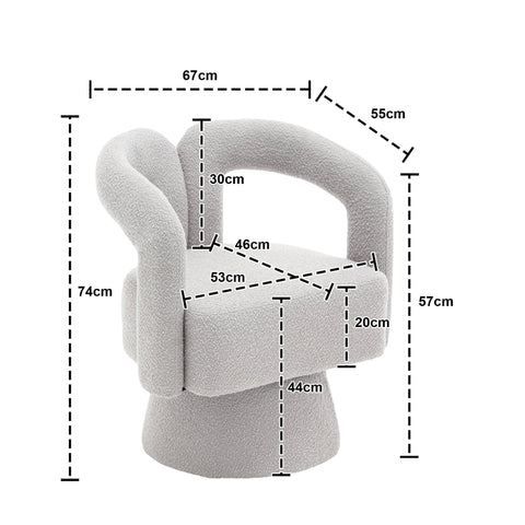 Rootz Swivel Office Chair - Bouclé Fabric Armchair - 360° Rotating Lounge Chair - Functional Comfort - 67cm x 55cm x 74cm