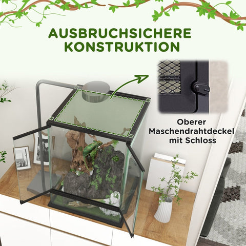 Rootz Reptile Terrarium - Veilige habitat - Ruime behuizing - Stijlvol ontwerp - 45 cm x 45 cm x 60 cm - Gehard glas