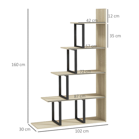 Rootz Bookcase Room Divider - Industrial Shelf - Stair Shelving - New York Loft Style - 102 x 30 x 160 cm Brown