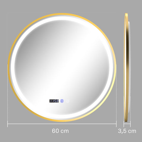 Rootz Round LED Bathroom Mirror - Anti-Fog Mirror - Touch Control Mirror - Adjustable Brightness - Ø60 x 3.5cm