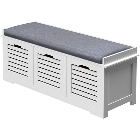 Rootz Shoe Bench Organizer - Shoe Shelf - Entryway Storage - Comfortable Foam Padding - 108l x 35b x 43h cm - White ,Grey