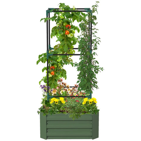 Rootz Raised Bed - Trellis Plant Box - Plastic Part - Trellis Open Bottom - Weather Resistant - Steel - Galvanized Steel - Green - 61cm X 61cm X 140cm