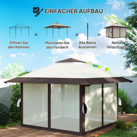 Rootz 4x4m Garden Pavilion - Garden Tent - Party Tent - UPF50+ UV Protection - 400cm x 400cm x 281cm