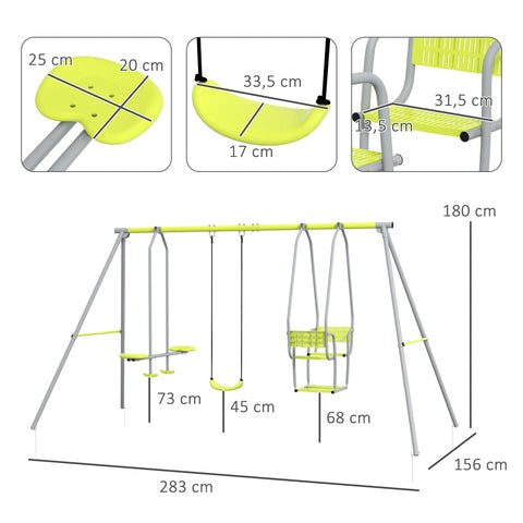 Rootz 3 in 1 Children's Swing - Kids Playground Set - Garden Swing - 3 Swings - Supports 5 Kids - 283x156x180cm