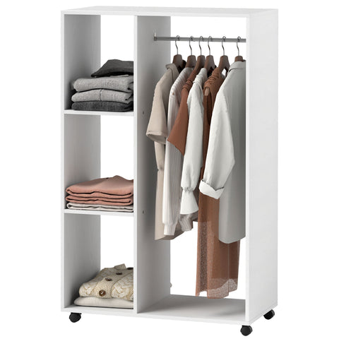 Rootz Wardrobe on Wheels - Mobile Wardrobe - Rolling Clothes Rack - Spacious Storage - 80 x 40 x 128 cm, White