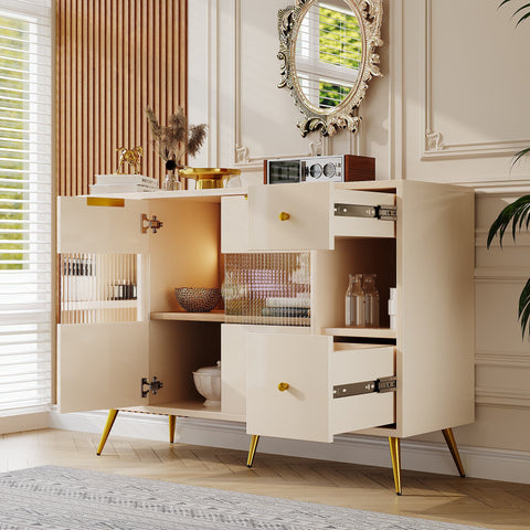 Rootz Sideboard Storage Cabinet - Glass Display Cabinet - LED Lit Cabinet - Elegant Design - 130cm x 40cm x 80cm