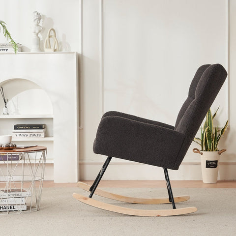 Rootz High Back Rocking Chair - Armchair - Recliner Chair - Soft Velvet Fabric - 63.9cm x 95.7cm x 90.9cm