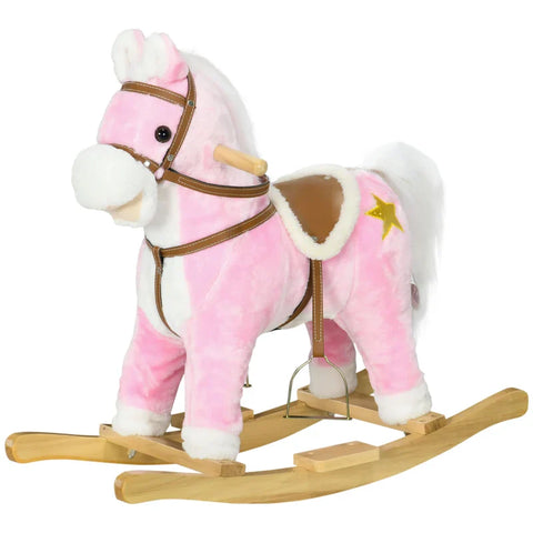 Rootz Rocking Horse - Saddle With Stirrups - Sound Effects - Music - Plush Body - Metal Frame - Up To 30 Kg - Pink - 68cm x 26cm x 62cm