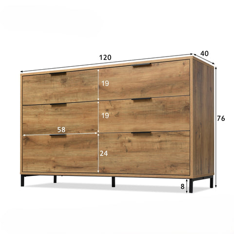 Rootz 6 Drawer Chest - Storage Cabinet - Dresser - Spacious Storage - 120x40x76 cm
