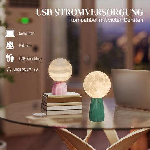 Rootz Table Lamp Set - Planetary Lamps - 3D Technology Lights - USB Powered - Adjustable Brightness - Ø15 x 27.5cm, Ø15 x 23.5cm