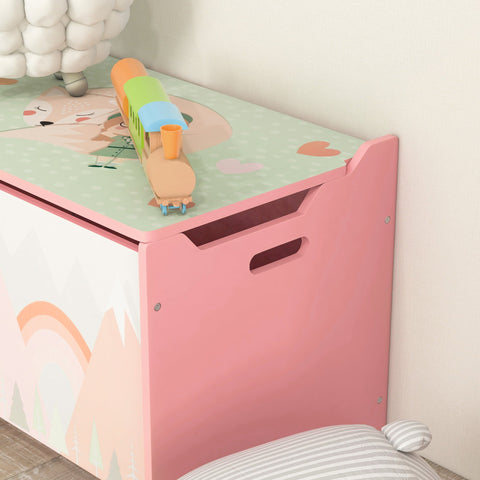Rootz Storage Box with Lid – Toy Organizer – Kids Chest – Extra Storage – Safety Hinge, Cute Animal Design, 60 x 37 x 39cm, Pink and White
