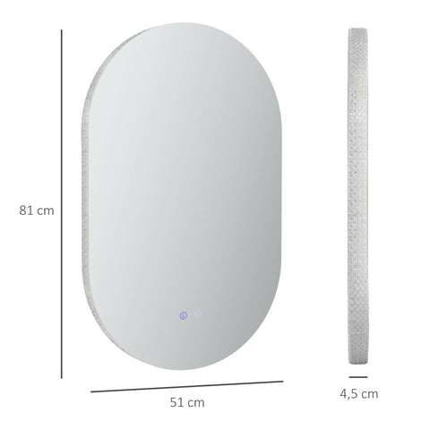 Rootz Oval LED Bathroom Wall Mirror - Vanity Mirror - Illuminated Mirror - Adjustable Brightness - 81 x 51 cm - Touch Sensitive Switch