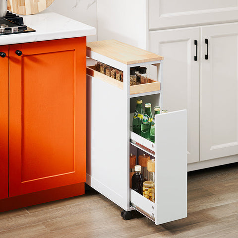 Rootz Slim Rolling Kitchen Cart - Space Organizer - Mobile Storage - Maximizes Space - 20x79x51cm