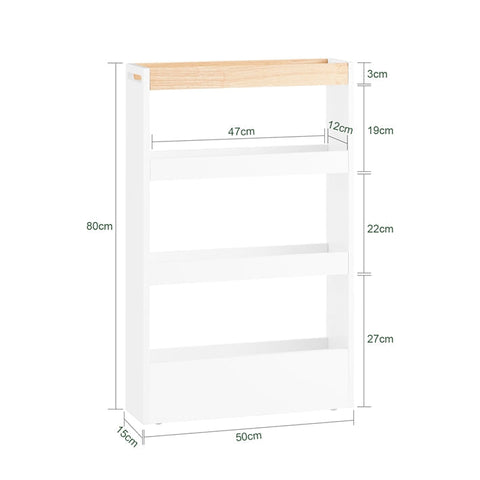 Rootz Compact Bathroom Roller Cart - Mobile Storage Unit - Narrow Slim Organizer - Easy to Move - 15x80x50cm