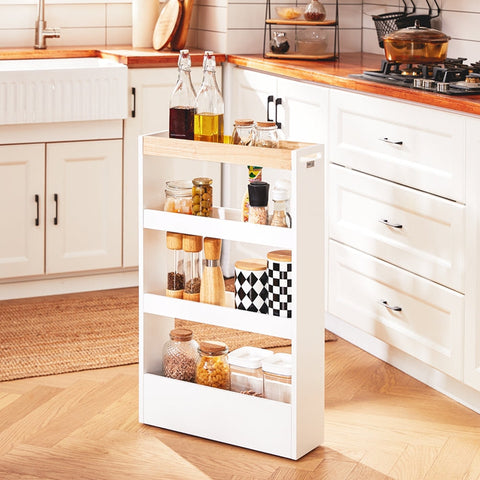 Rootz Compact Bathroom Roller Cart - Mobile Storage Unit - Narrow Slim Organizer - Easy to Move - 15x80x50cm