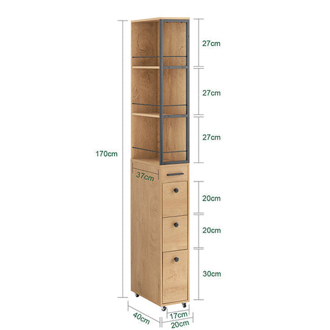 Rootz Storage Cabinet - Organizer - Rolling Shelf - Space-Saving - 20cm x 170cm x 40cm