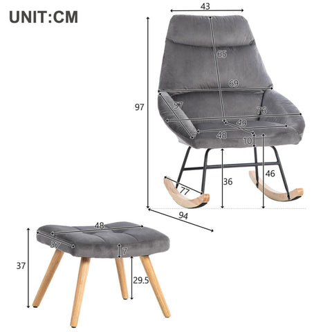 Rootz Ergonomic Rocking Chair Set - Reclining Chair - Relaxing Seat - Ultimate Comfort - 76cm x 94cm x 97cm, Footstool 48cm x 37cm x 37cm