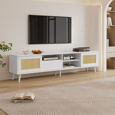 Rootz Rattan TV Stand - Entertainment Unit - Media Console - Robust Build - 200L x 40W x 49H cm