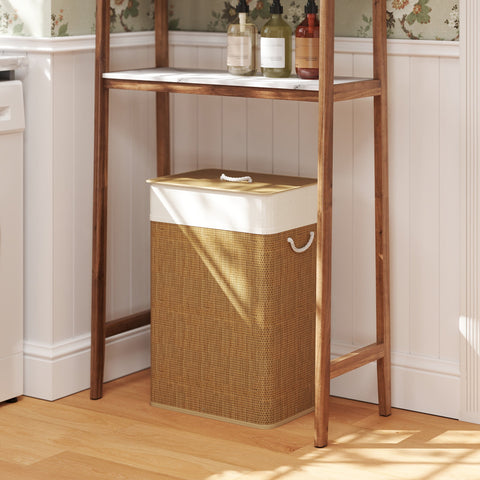 Rootz Bamboo Laundry Basket with Lid - Washing Collector - Removable Clothes Sack - 72L Capacity - 40cm x 30cm x 60cm - Bamboo Handles Brown