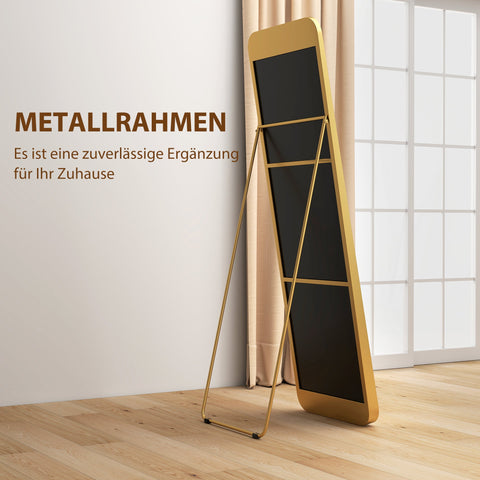 Rootz Full Body Mirror - Free-Standing - Tiltable Metal Frame - Elegant Gold - 160 x 50 cm - Full-View Design