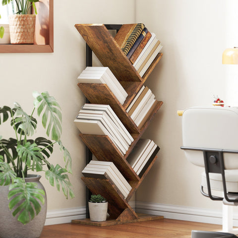 Rootz Bookshelf Standregal - Narrow Office Shelf - Brown Bookcase - Space-Saving Design - 50cm x 24cm x 109cm