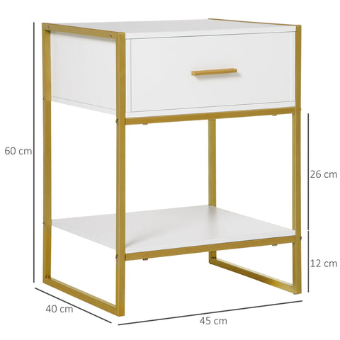 Rootz Bedside Night Table - Nightstand - Side Table - Optimal Storage - 45 x 40 x 60 cm White & Gold