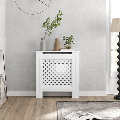 Rootz Radiator Cover Lattice Design - Radiator Cladding - Wooden Grid - Optimal Heat Emission - 78cm x 19cm x 82cm - White