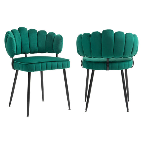 Rootz 2 Piece Set Velvet Dining Chairs - Round Backrest - Upholstered Chairs - Emerald - 58L x 56W x 78H cm - Durable Metal Legs