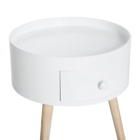 Rootz Coffee Table With Drawer -  Side Table - Round - Scandi Design - Protective Edge - Wood - White - Ø38 x H45 cm
