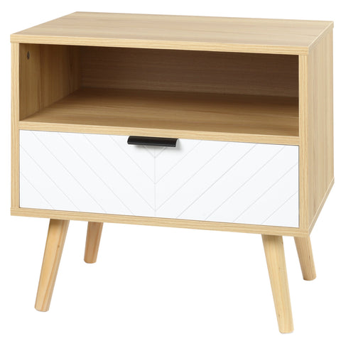 Rootz Bedside Table with Drawer - Night Stand - Scandinavia Style - Extra Storage - 50 x 39.5 x 49.5 cm Chevron Pattern