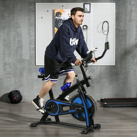 Rootz Exercise Bike - Indoor Cycling Bike - Quiet Belt Drive - Adjustable Resistance - LCD Monitor - Blue - 118cm x 50cm x 105-115cm