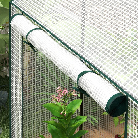 Rootz Greenhouse - Film Greenhouse - Cold Frame - Weather Resistant - Roll Up Door - White + Green - 100cm x 80cm x 150cm