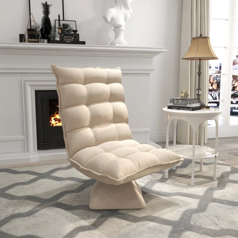 Rootz Fauteuil - Leesstoel - Draaibaar - Zitkussen - Vloerbank - Linnenlook - Beige - 62 cm x 70 cm x 95 cm