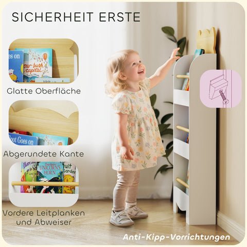 Rootz Children's Bookshelf - Kids Storage Shelf - Wooden Bookcase - Anti-Tilt Safety - 55x15x110cm White