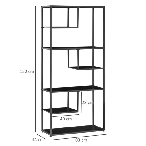 Rootz 7-Level Bookcase Shelf - Industrial Shelving Unit - Metal Organizer - Space-Saving Design - 83 x 34 x 180 cm Black